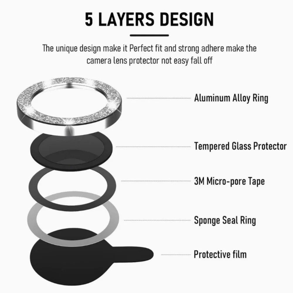 Camera lens tempered glass protector Glitter Silver iPhone 13 Pro, 13 Pro Max